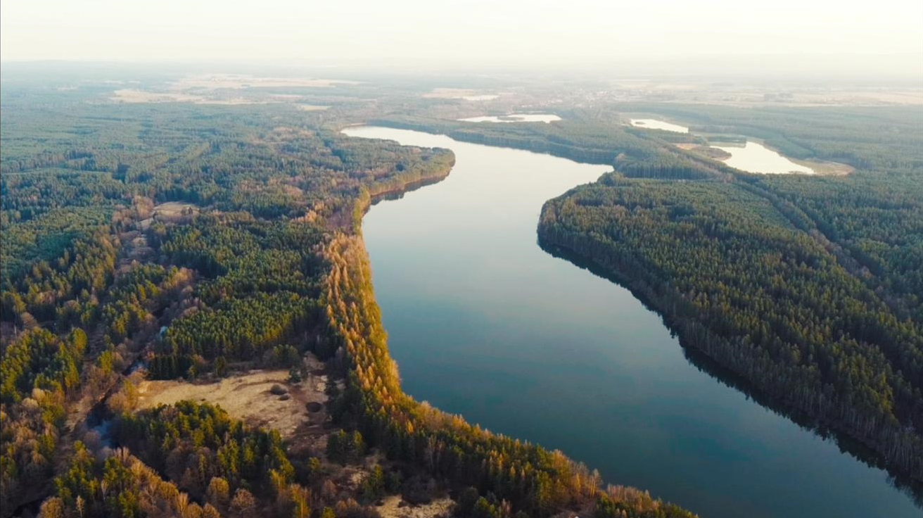 Letecký pohled na Majdalenu, Lužnici a Cepské pískovny na Třeboňsku